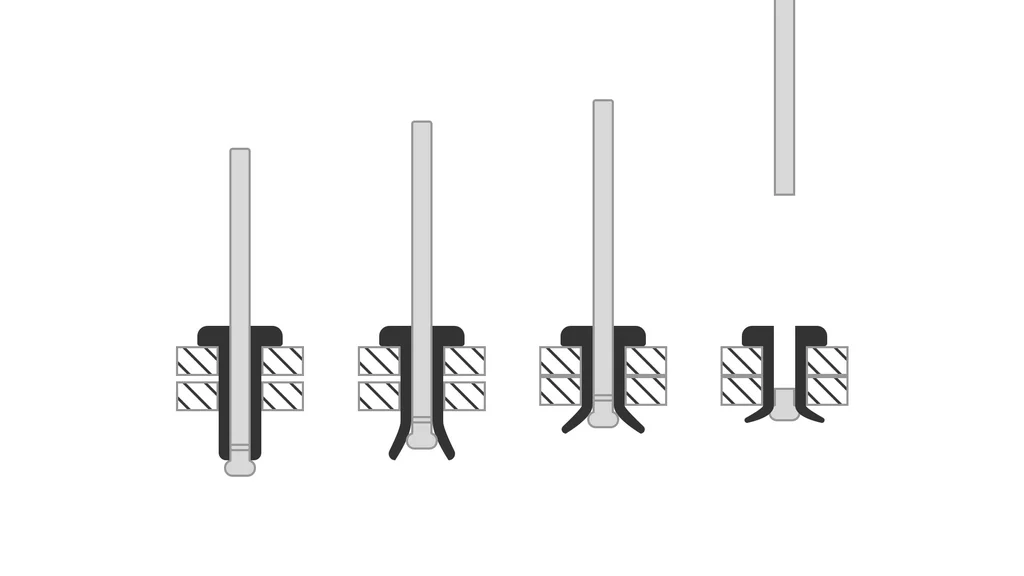Schéma de fonctionnement d’un rivet pop (rivet aveugle)