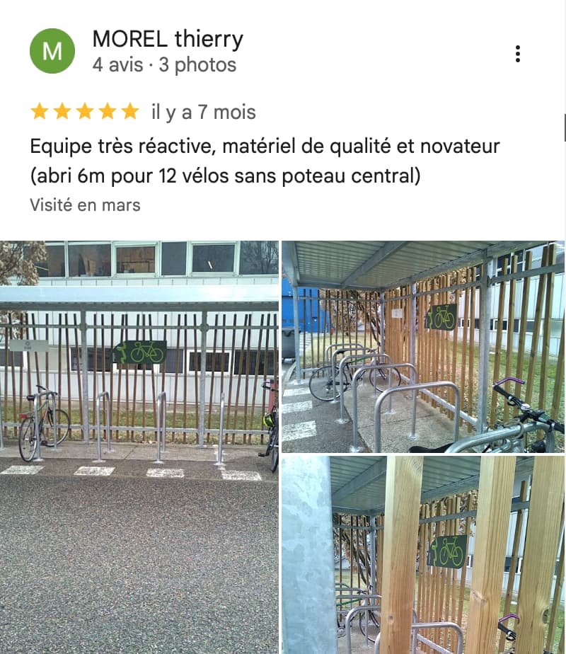 Avis Google ByCommute illustré par un abri vélos sans poteau central.