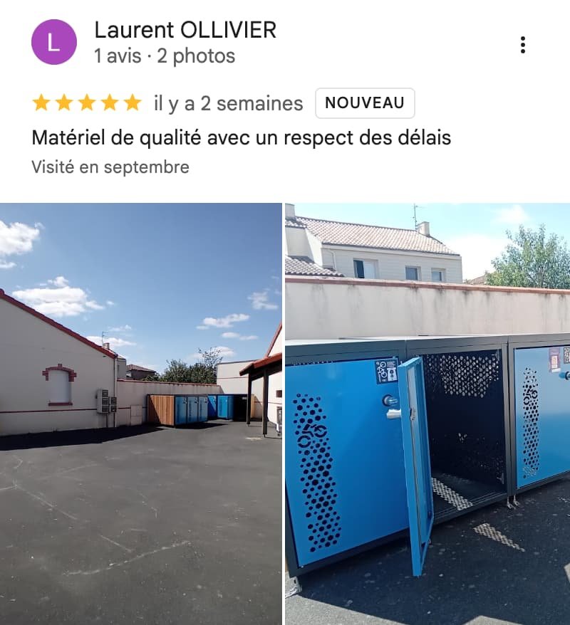 Avis Google ByCommute illustré par des boxes à vélos fermés et sécurisés.