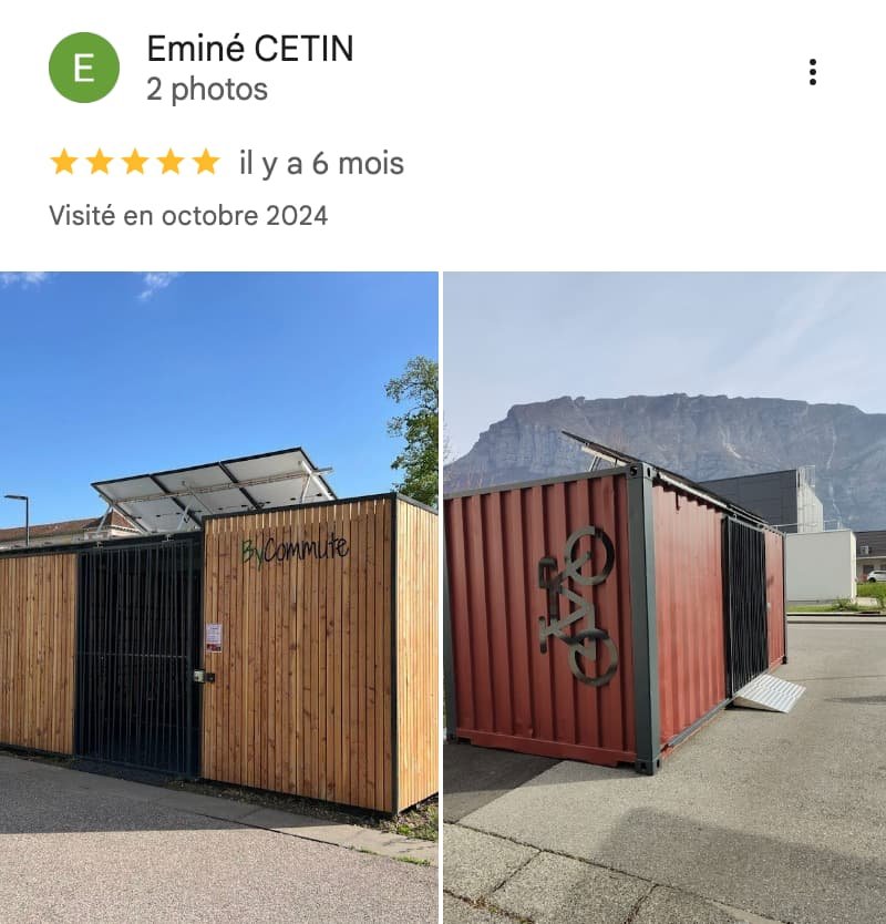 Avis Google ByCommute illustré par une installation avec abri vélos.