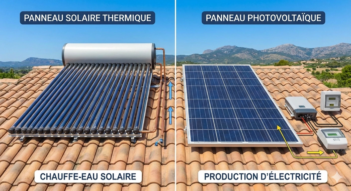 Tableau comparatif : panneau solaire thermique vs panneau photovoltaïque