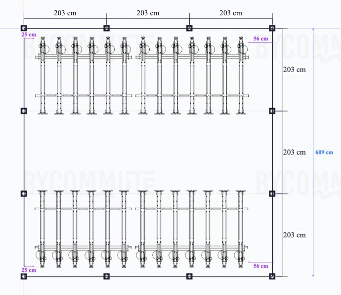 Plan 16 places - Dimensions et implantation d'un abri vélo