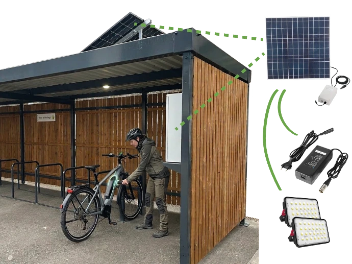 Abri vélo ByCommute équipé d’un kit solaire de recharge