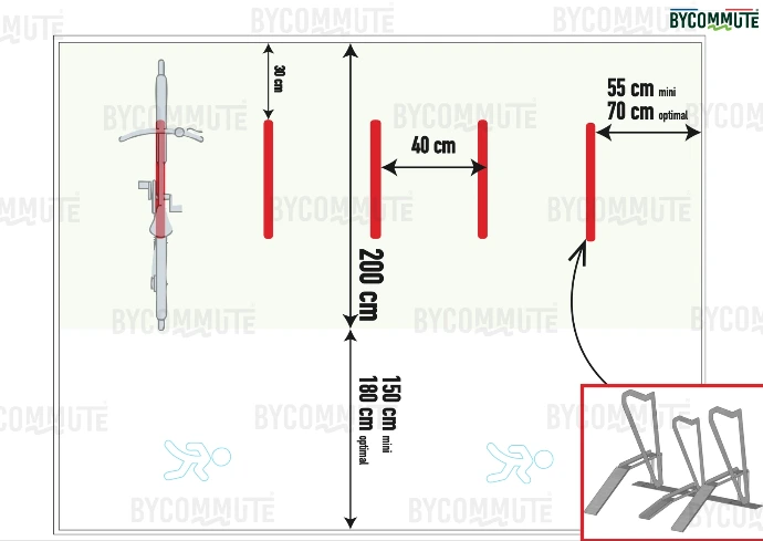 Supports vélo décalés haut bas - espacement 50 à 60 cm