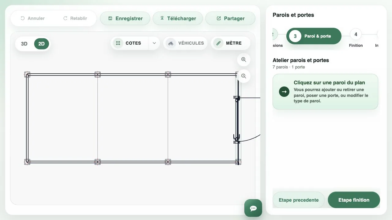 Plan de l’abri permettant de disposer les parois et la porte d’accès
