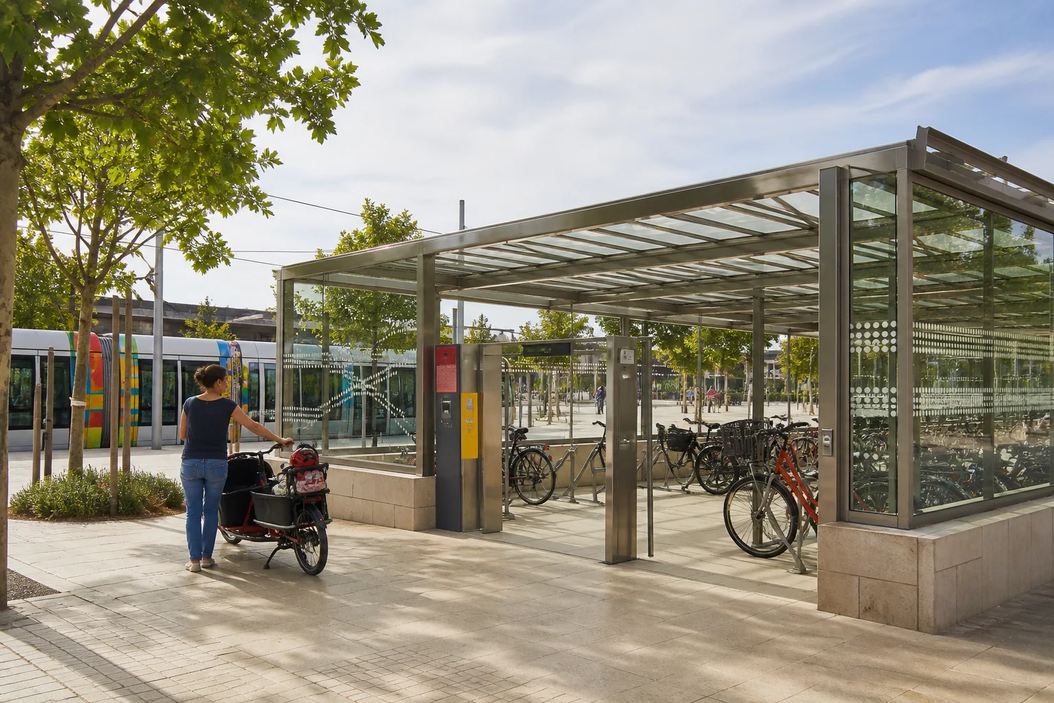 Projection illustrative de l’entrée d’un parking vélo près de Montpellier Saint-Roch