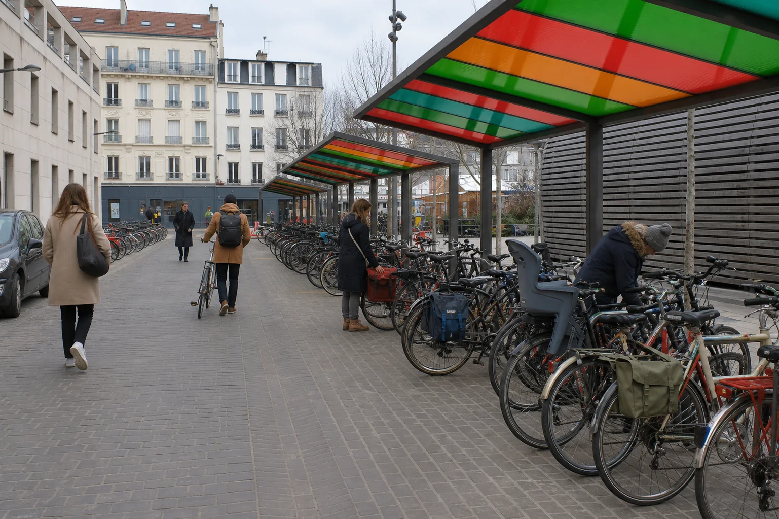 Second cadrage de l’abri vélos réel avenue Aubert avec des usagers entièrement remplacés