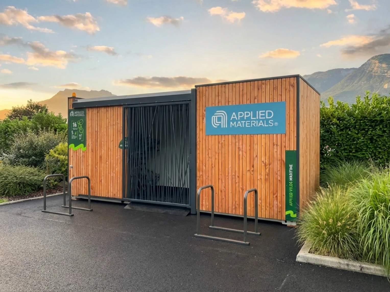 Abri vélo Maritime ByCommute bardé bois installé chez Applied Materials