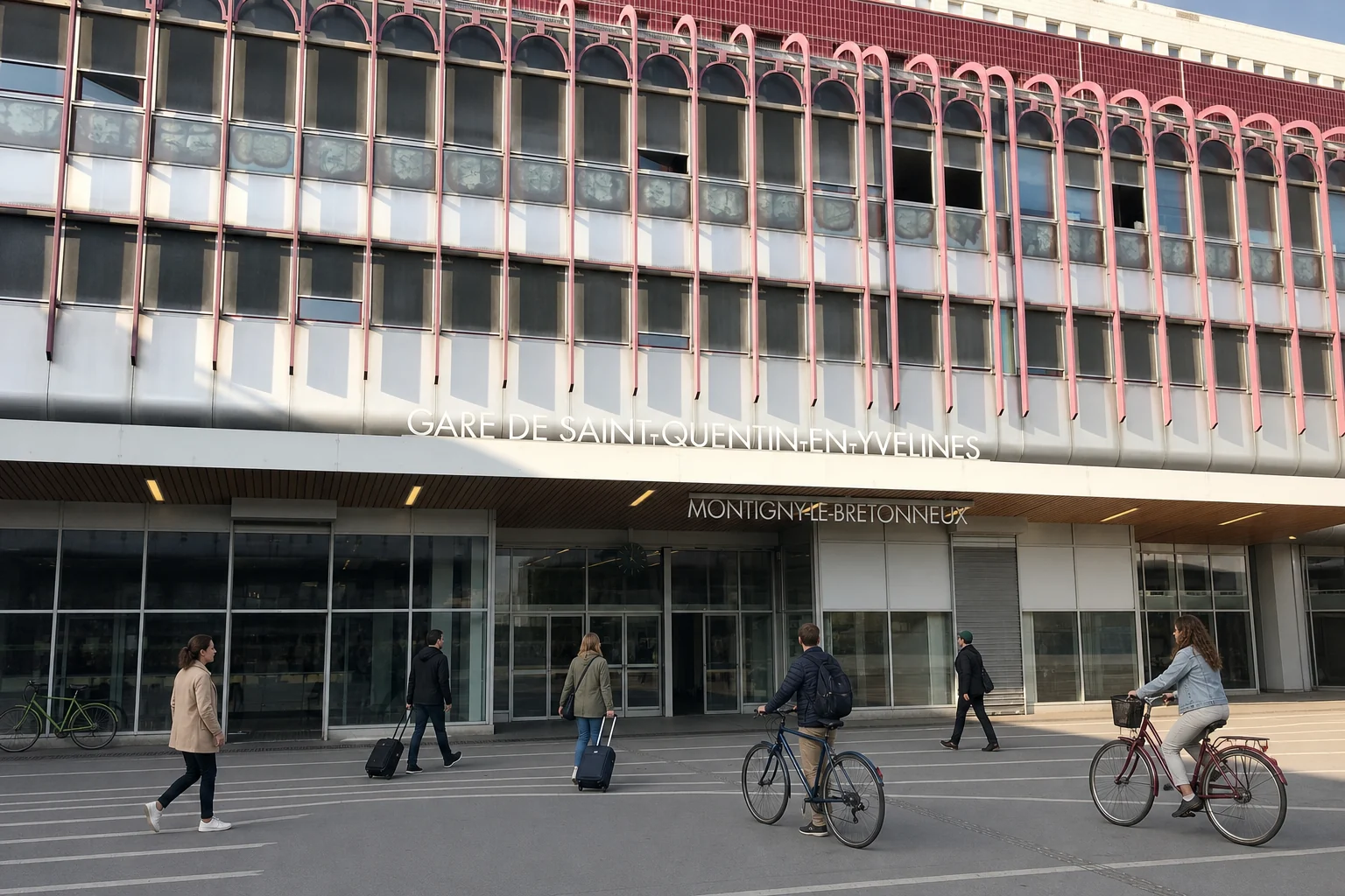 Second cadrage du véritable accès sud de la gare SQY, avec toutes les personnes remplacées et les vélos recolorés et repositionnés