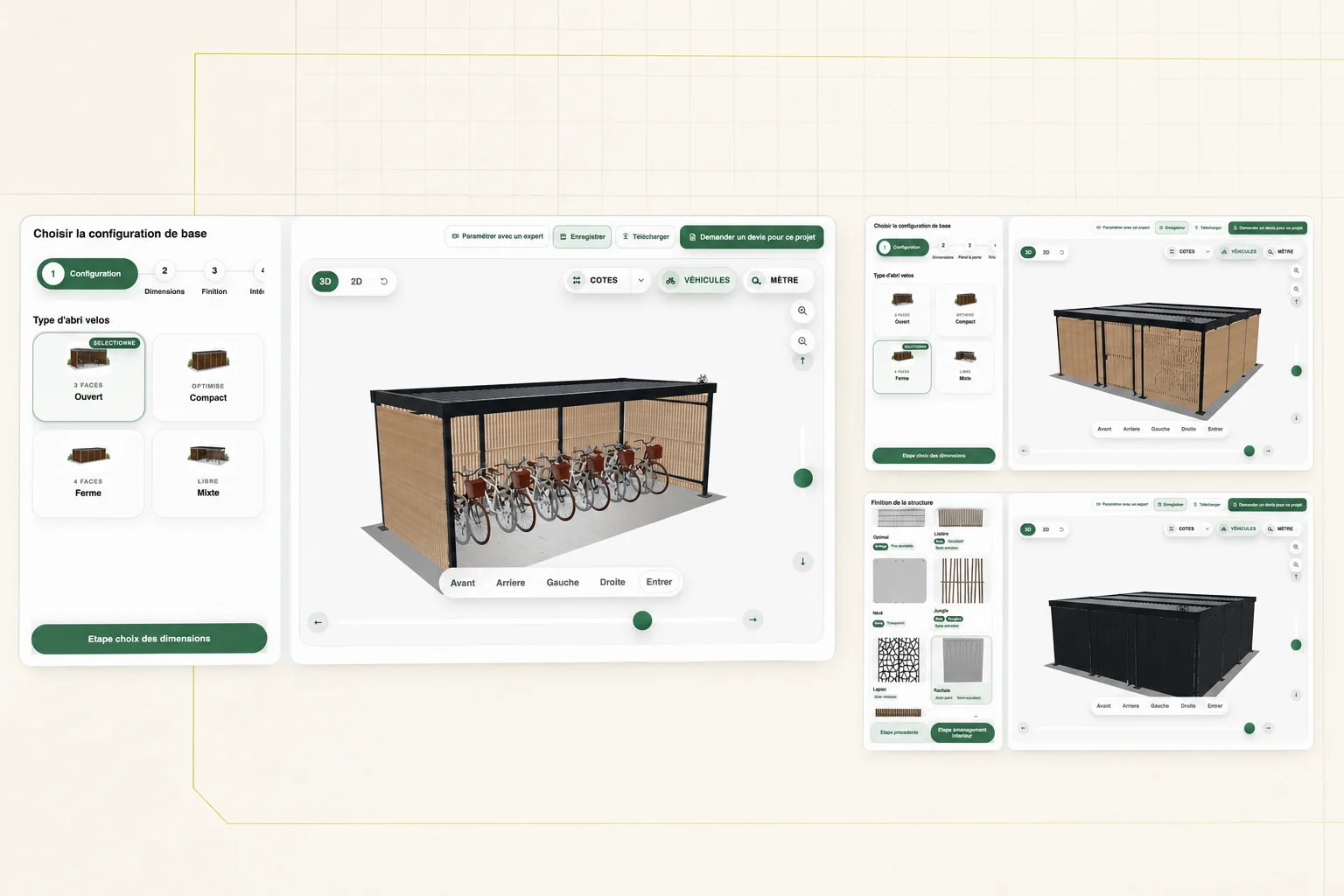 Trois configurations d’abris dans le configurateur 3D ByCommute