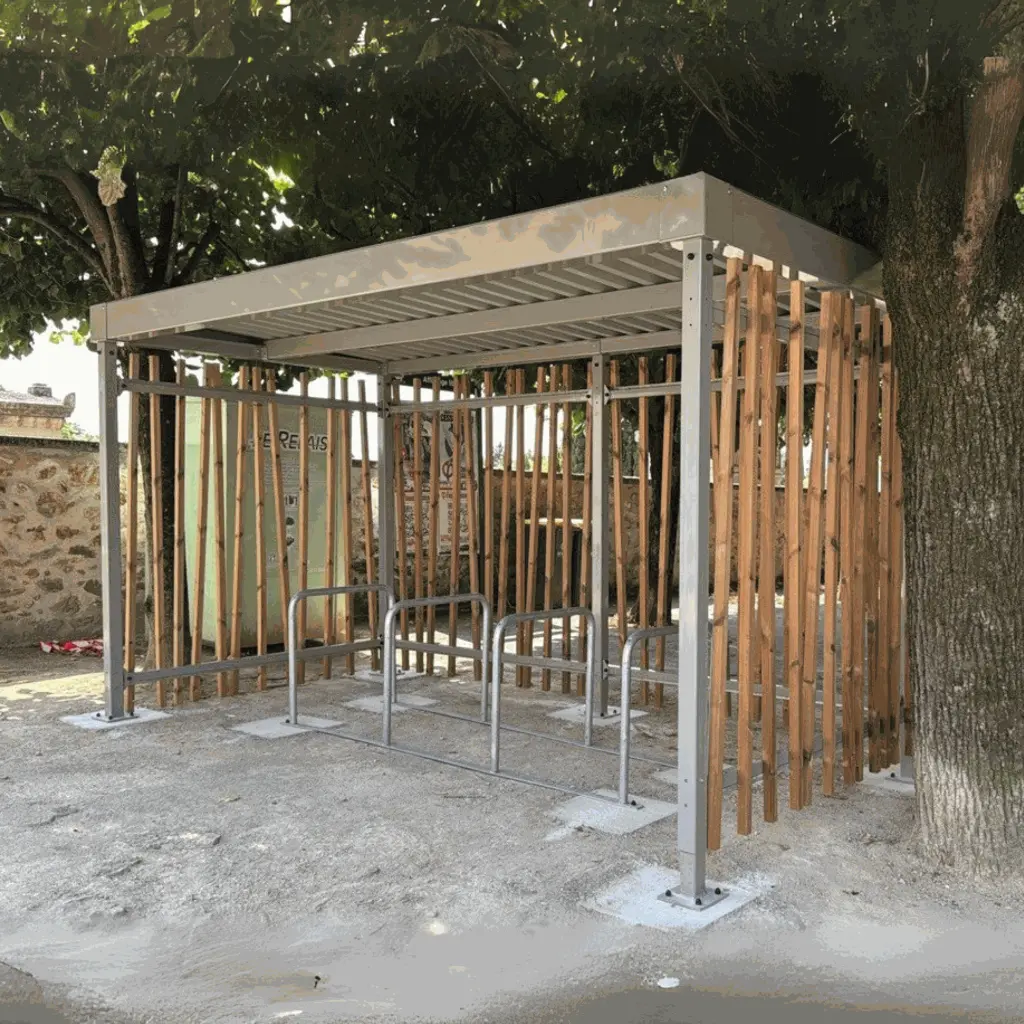 abri vélo extérieur bois jungle lattes stationnement vélo
