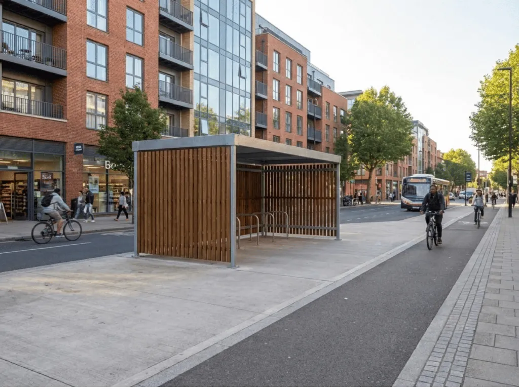 Abri vélo Bosquet avec arceaux dans une rue urbaine