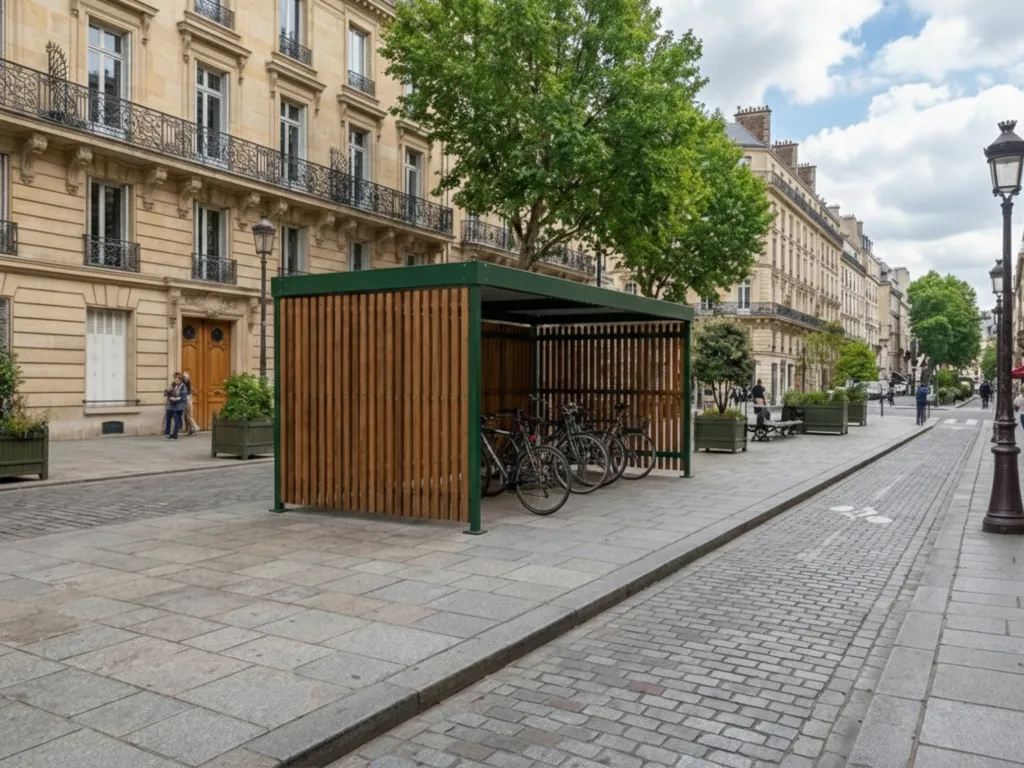 Abri vélo Bosquet avec des vélos stationnés en centre-ville