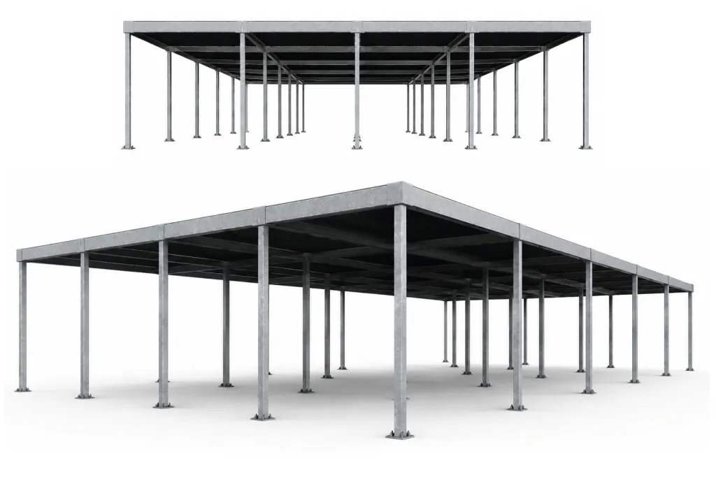 Deux vues du carport à vélos montrant son extension modulaire