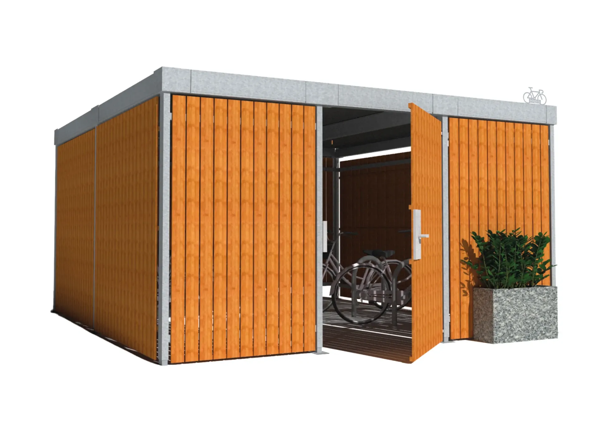 Enclosed screened wooden bike shelter: Bosquet Bike Shelter